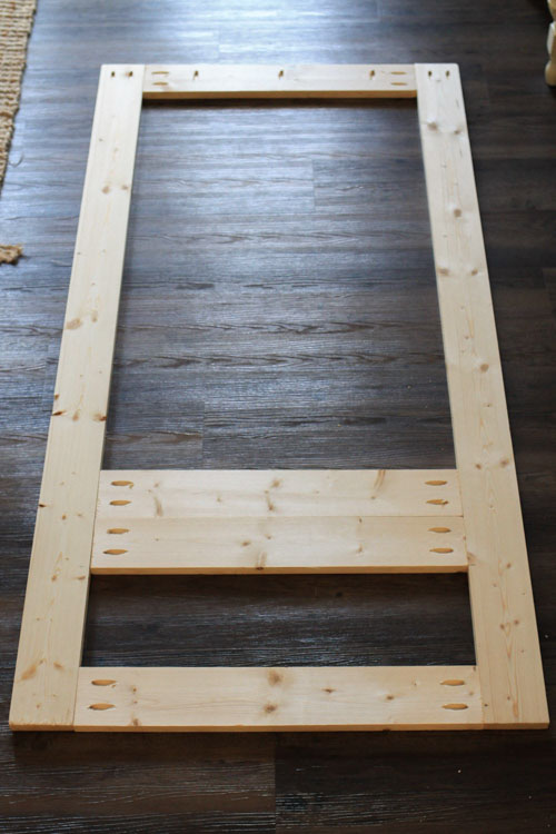 DIY hall tree frame boards joined together with kreg screws