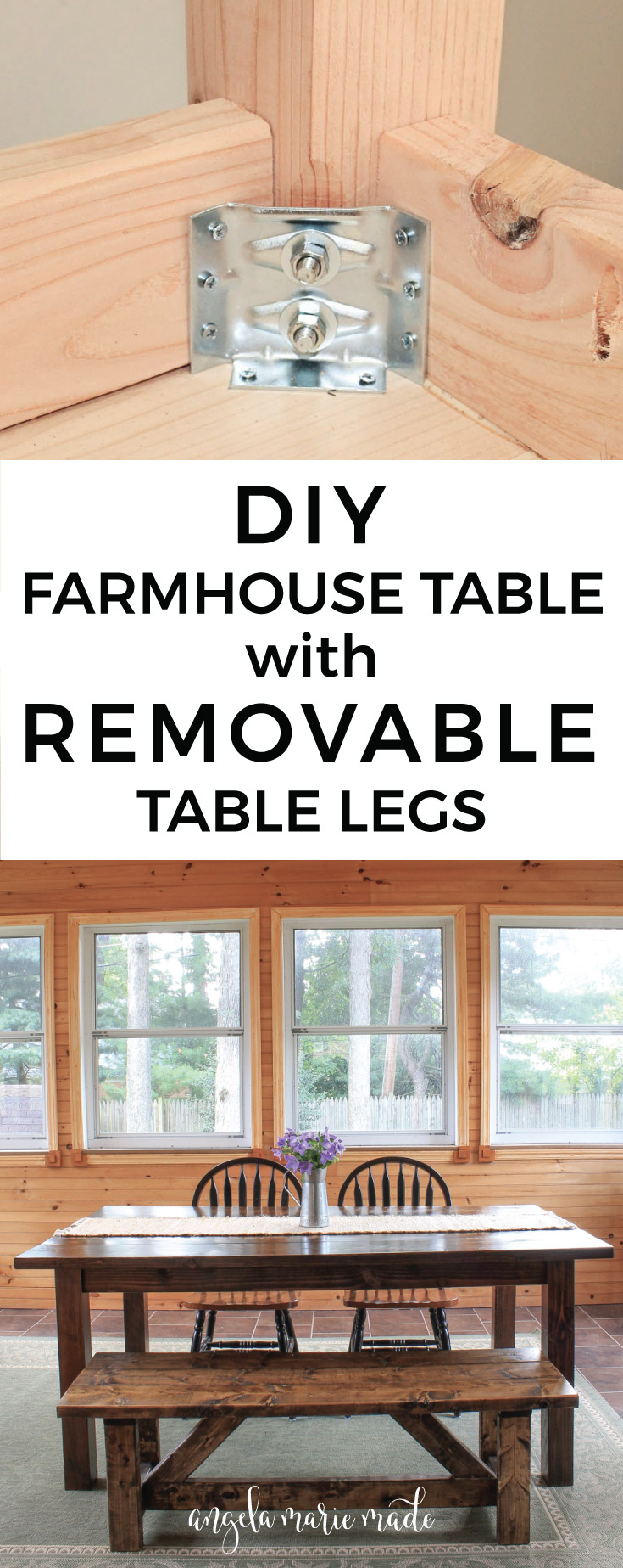 Farmhouse table DIY with removable legs