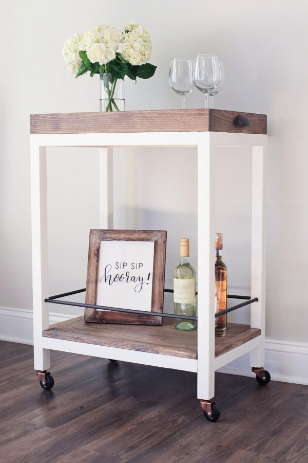 side angle view of DIY bar cart