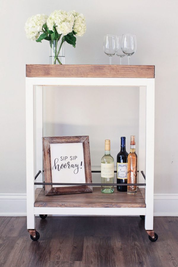 DIY wood bar cart front view