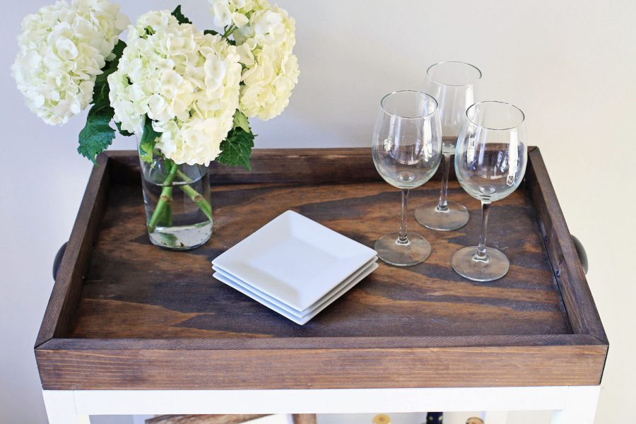 Top view of DIY bar cart