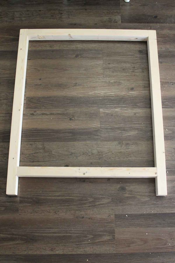 one side of the DIY wood bar cart frame assembled