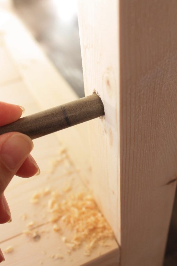 Adding dowel rod to bar cart