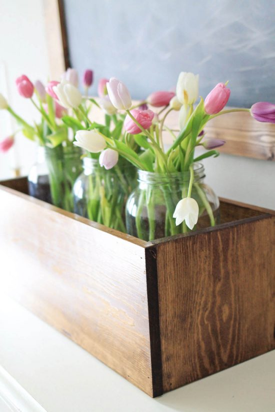 DIY Flower Centerpiece in Wood Box