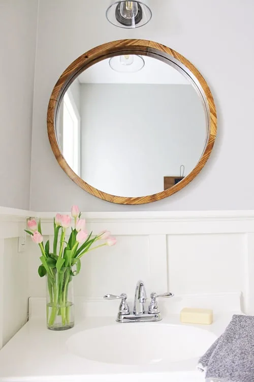 Round Wood Mirror Diy Angela Marie Made, Wooden Frame Round Bathroom Mirror
