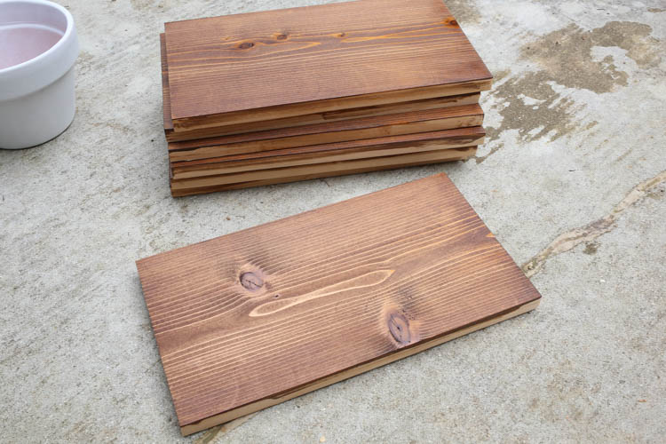 stained cedar wood boards for back of planter