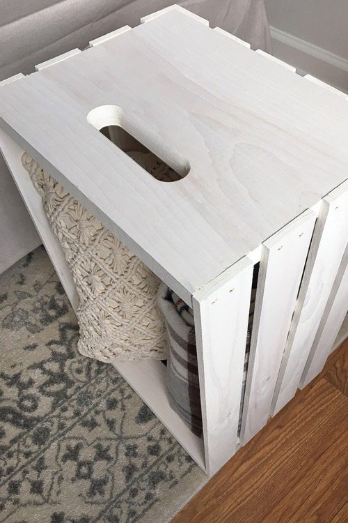 Crate Side Table with a weathered white wash finish