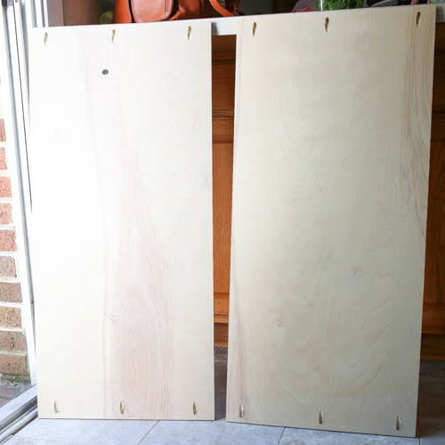 three pocket holes shown on both sides of TV stand wood base