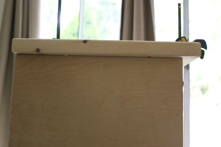 attaching DIY TV stand top to the base