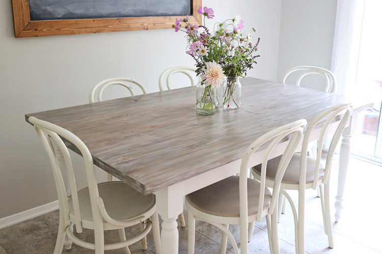 Farm Table Makeover with DIY weathered wood gray finish