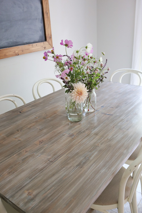 Farm Table Makeover with DIY weathered wood gray finish