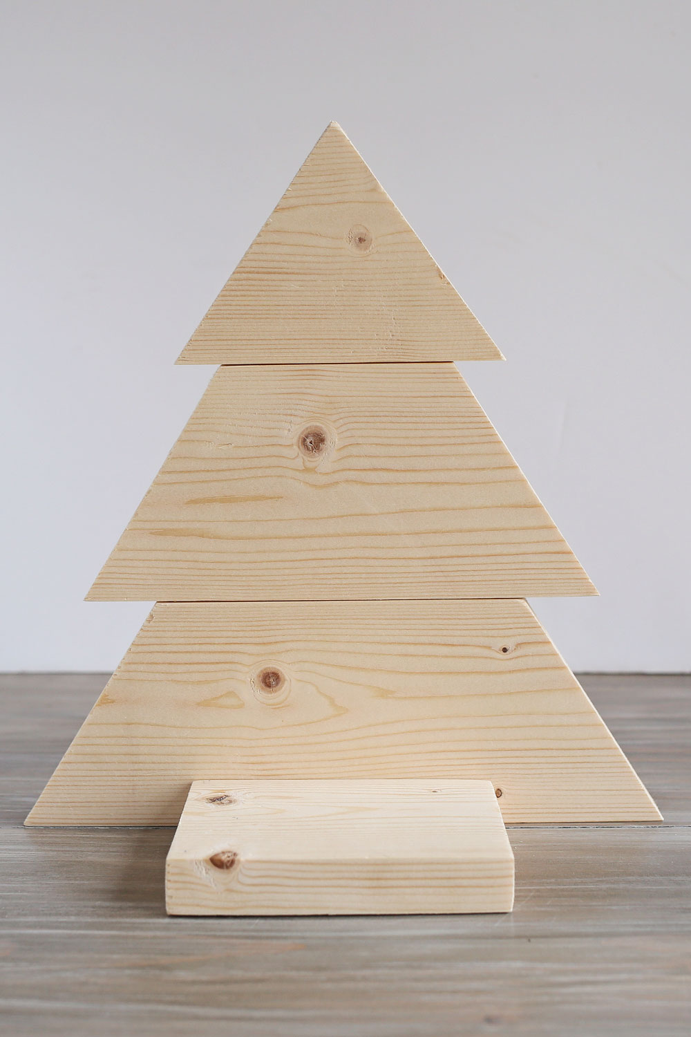 DIY Wooden Christmas Tree with stand unfinished before stain