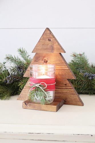 DIY Wood Christmas Tree Mason Jar Sconce - Angela Marie Made