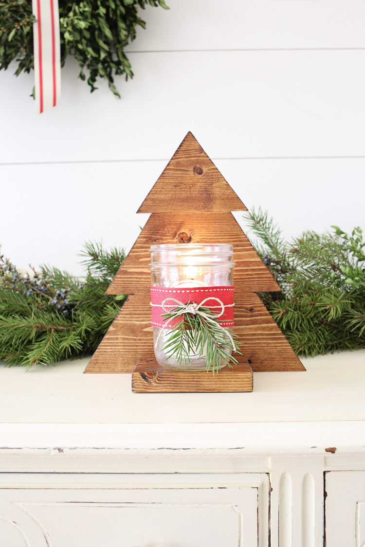 DIY Wood Christmas Tree Mason Jar Sconce - Angela Marie Made