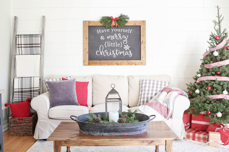 Rustic Red and White Christmas Living Room Decor