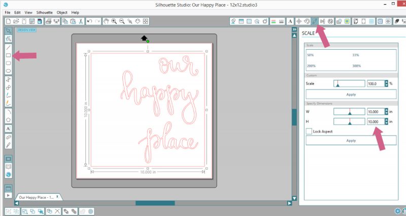 Add a square cut trace line around design in Silhouette Studio