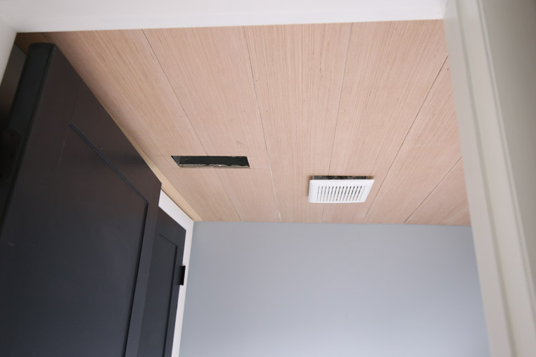 shiplap ceiling DIY on a bathroom ceiling