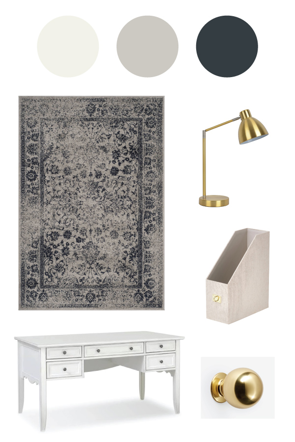 Grey Navy and White Office Makeover Mood Board