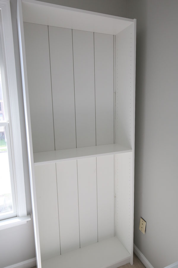 Shiplap built store in bookcase