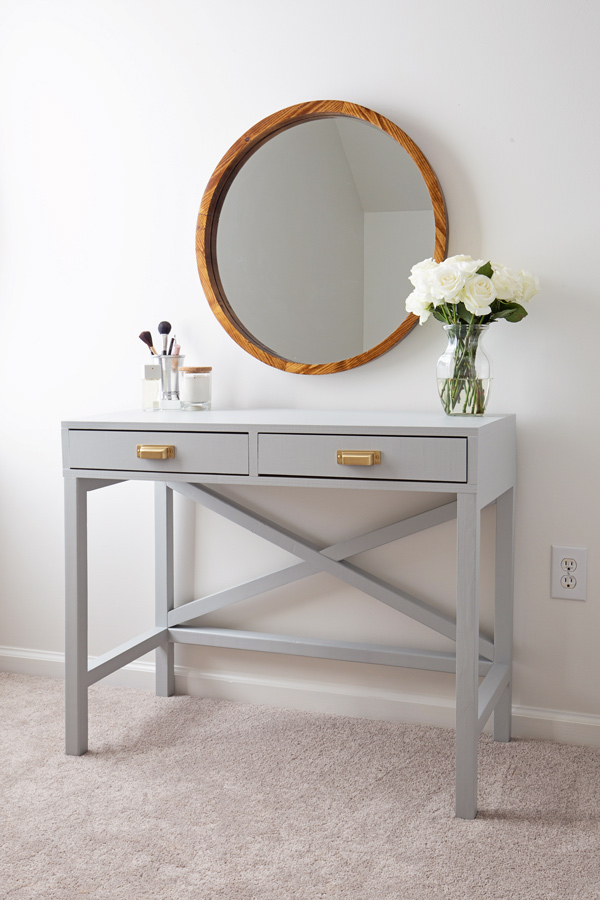 DIY makeup vanity painted light grey