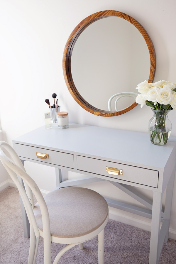 Top view of finished DIY makeup vanity