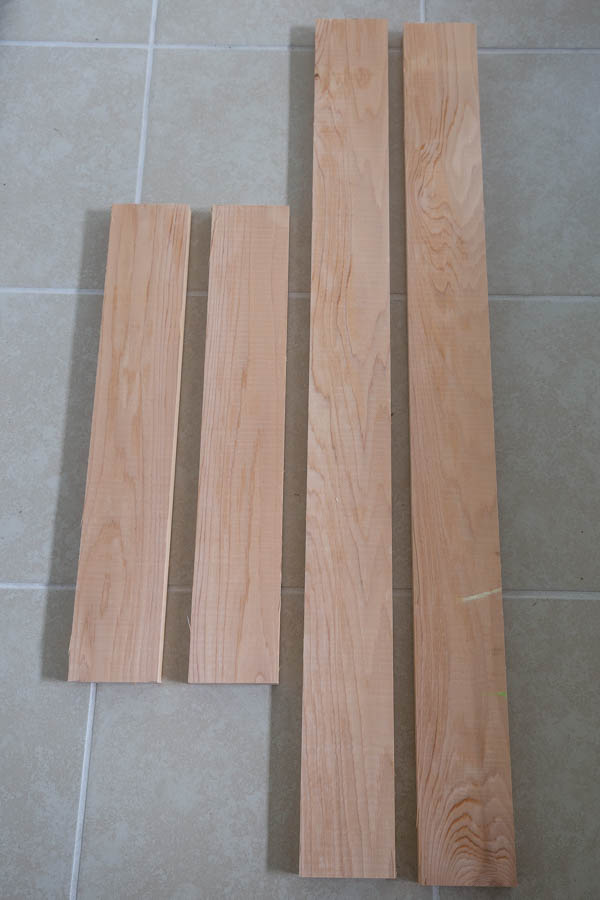 4 wood boards cut to size for DIY magnetic board wood frame