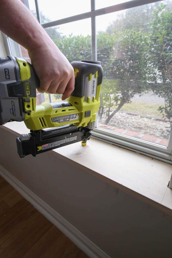installing new window sill with brad nailer