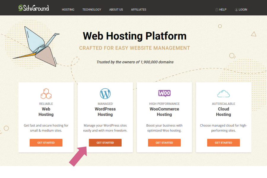 Sign up for wordpress hosting through siteground screenshot