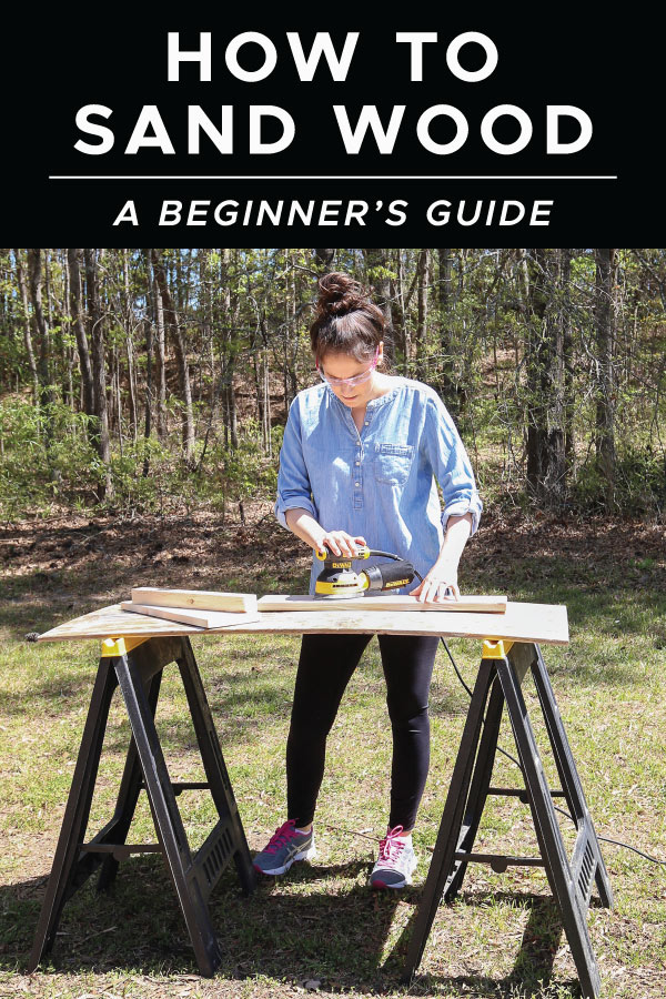 how to sand wood with woman sanding wood outside with orbital sander