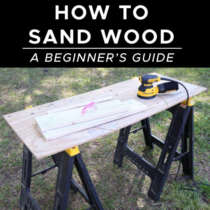 how to sand wood with woman sanding wood outside with orbital sander