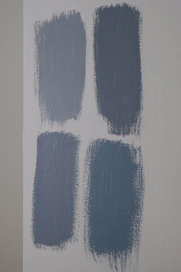 benjamin moore blue gray paint colors samples on wall