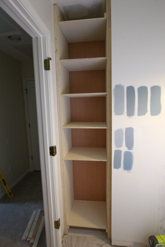 DIY Built In Bathroom Shelves and Angela Marie Made