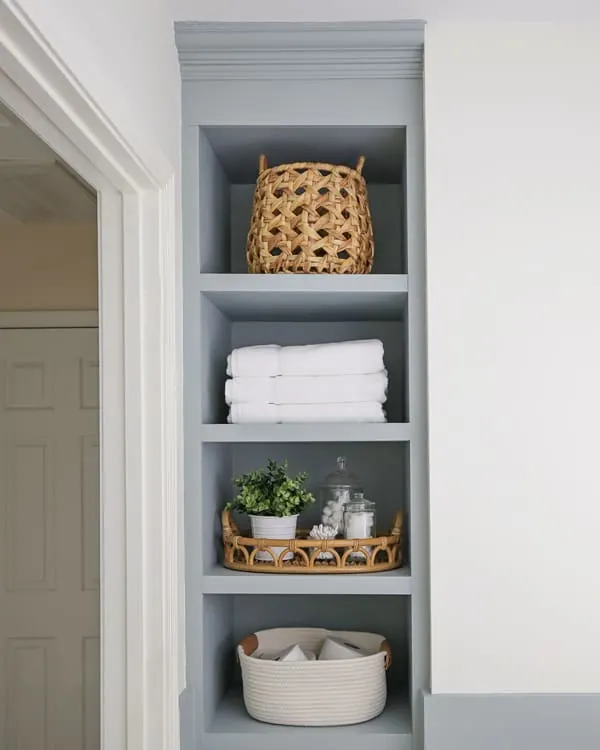 open cabinet bathroom