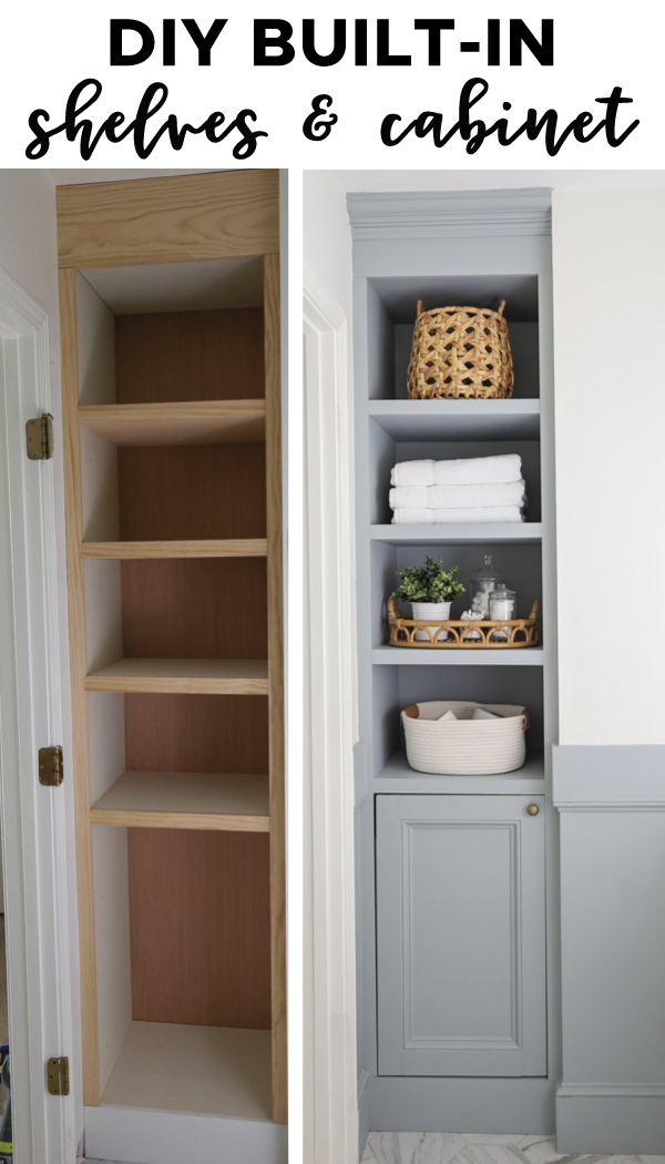 DIY Built In Bathroom Shelves and Cabinet - Angela Marie Made