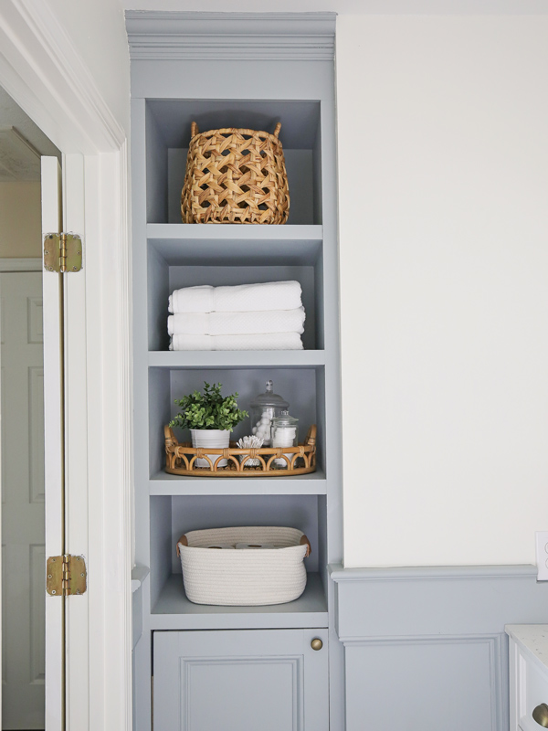 Built in bathroom shelves for small bathroom storage solution