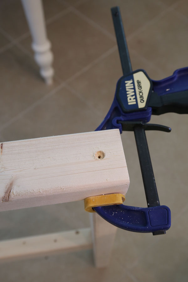 drill pilot holes to assemble top of outdoor couch side frames