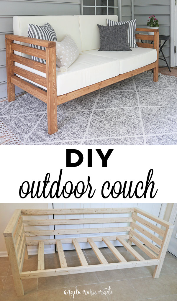 DIY outdoor couch with cushions and without cushions and stain