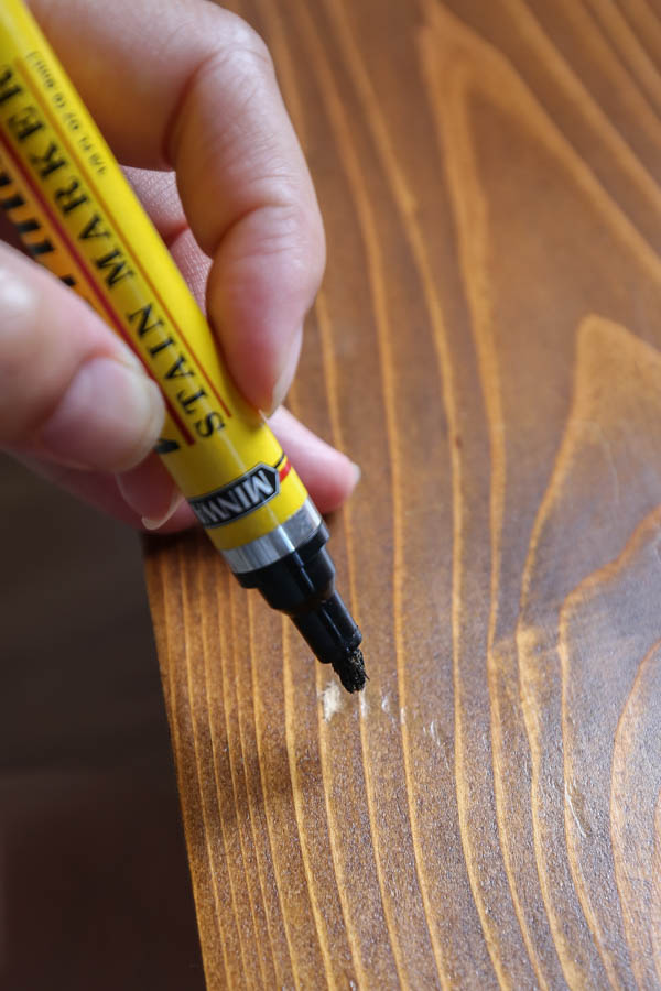 using a stain marker to touch up a small spot of wood stain