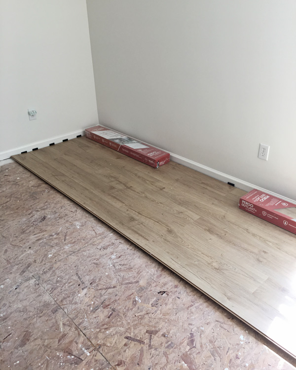 Installation of Pergo Outlast flooring in Vienna Oak in our bedroom