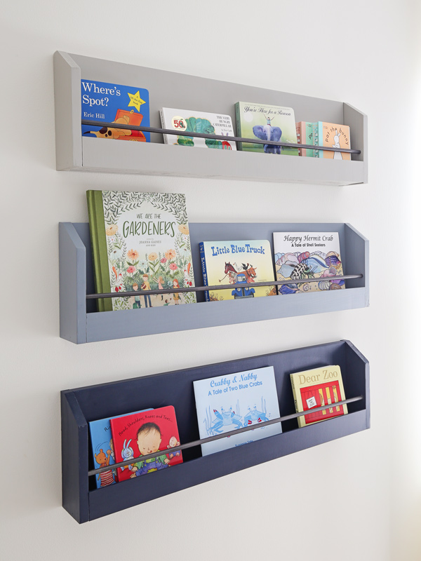 grey nursery bookshelf