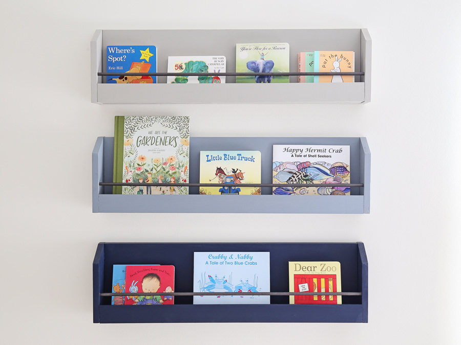DIY kids bookshelves on wall