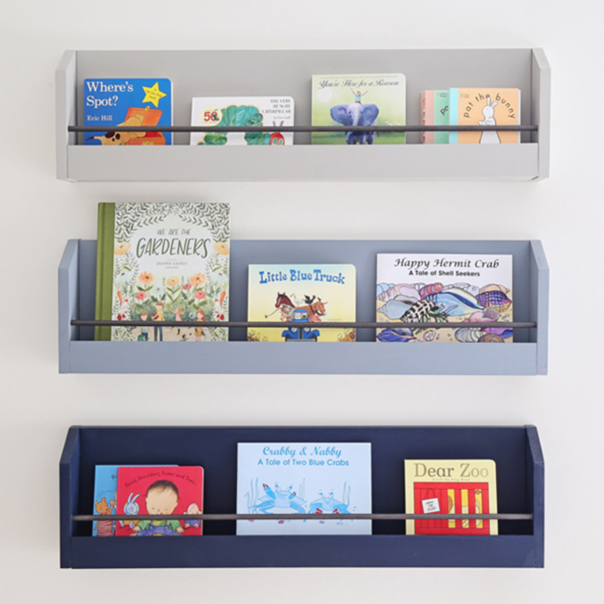 DIY kids bookshelves on wall