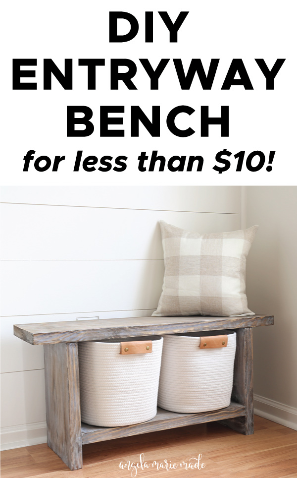 DIY entryway bench with weathered wood gray finish for less than $10