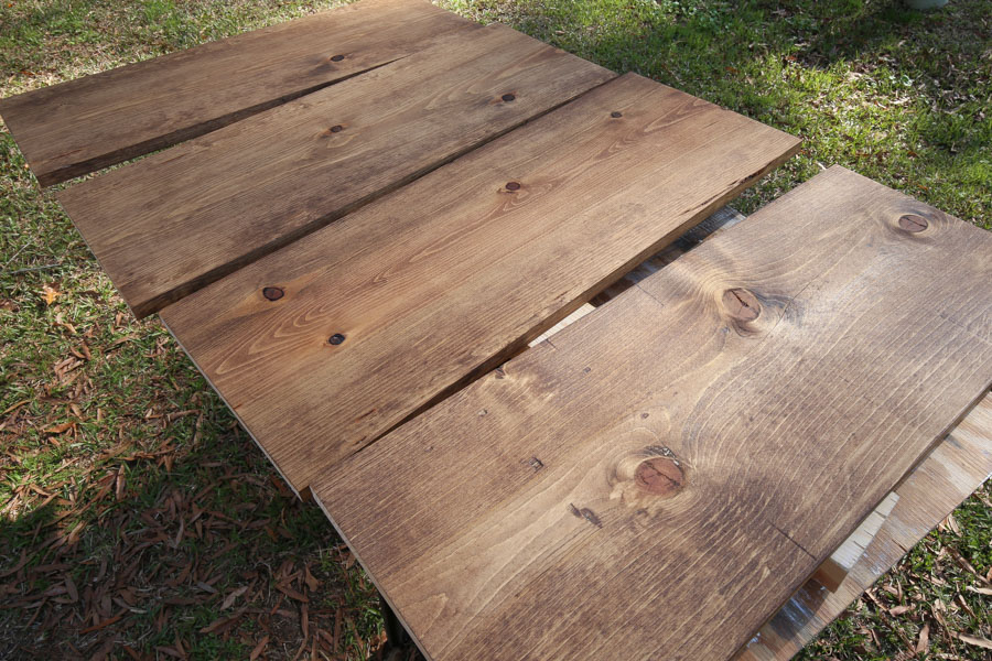 staining wood DIY pantry shelves