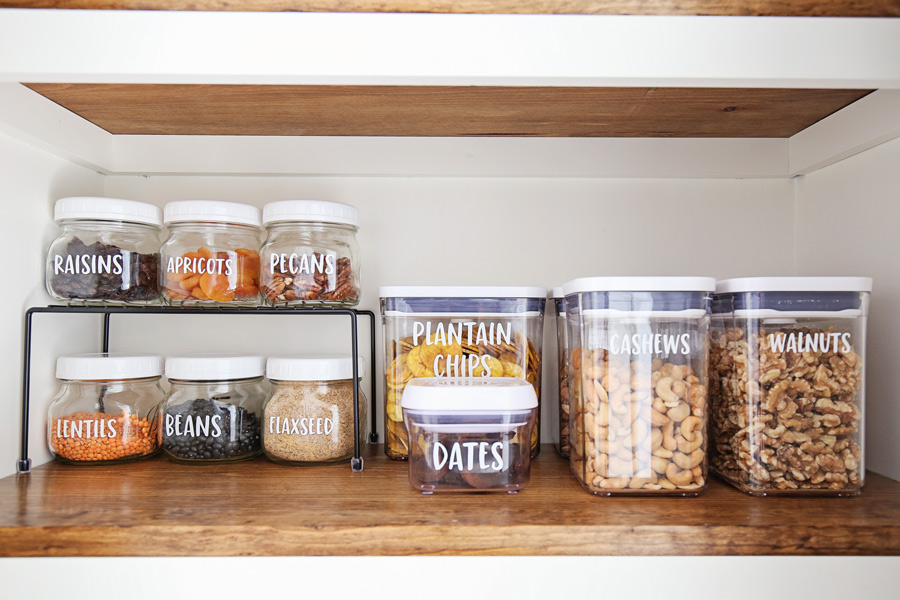 how to make labels with cricut with pantry Cricut labels on jars on pantry shelf