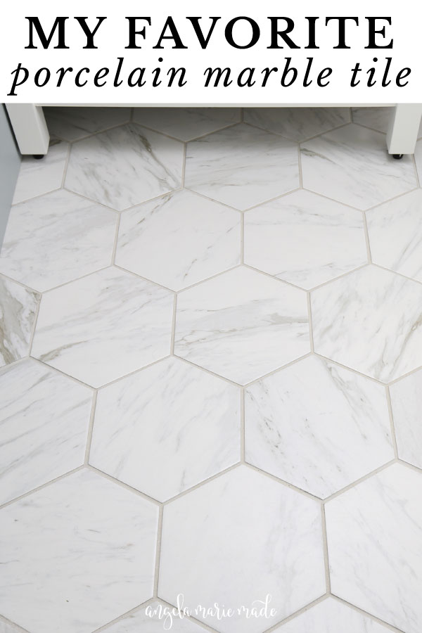my favorite porcelain marble tile installed on bathroom floor