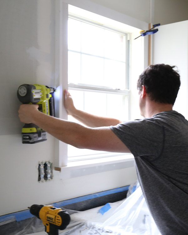 adding custom window trim to window with brad nailer