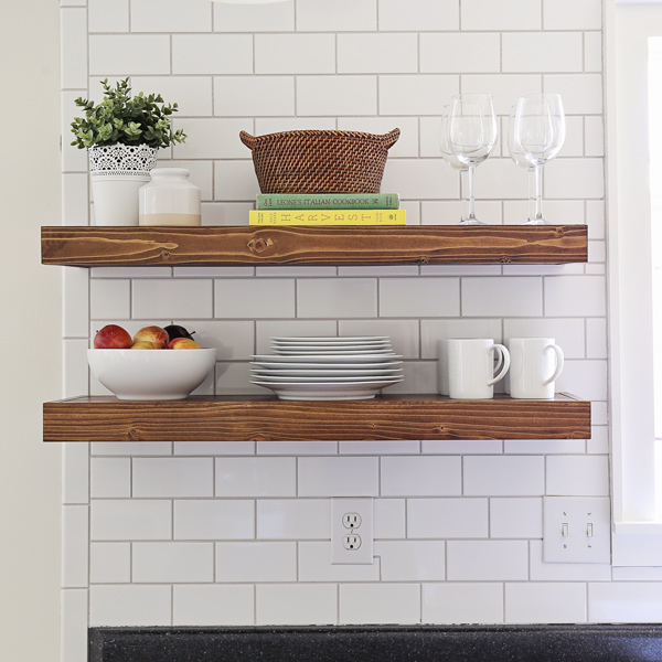 floating wood kitchen shelves