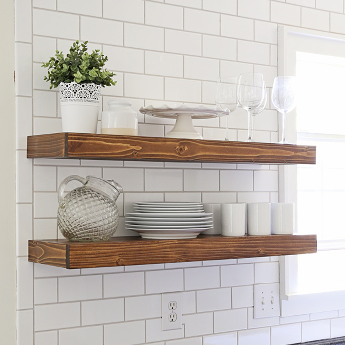 Diy Kitchen Floating Shelves Lessons, How To Hang Floating Shelves On Tile Wall