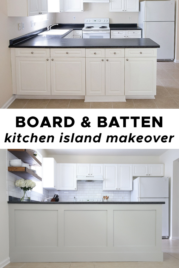 board and batten kitchen island makeover before and after pics